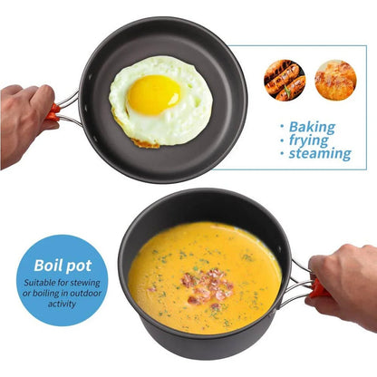 Camping Cookware & Tableware Set – Lightweight Non-Stick Outdoor Cooking Kit for 2–3 People