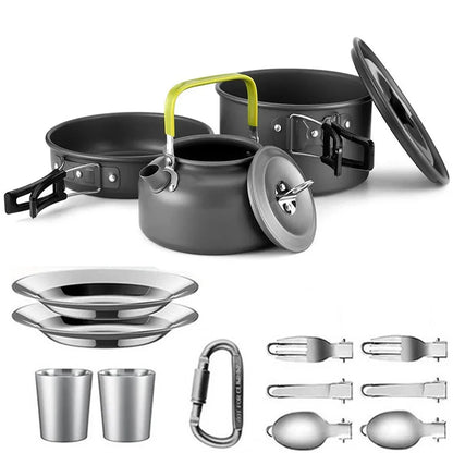 Camping Cookware & Tableware Set – Lightweight Non-Stick Outdoor Cooking Kit for 2–3 People