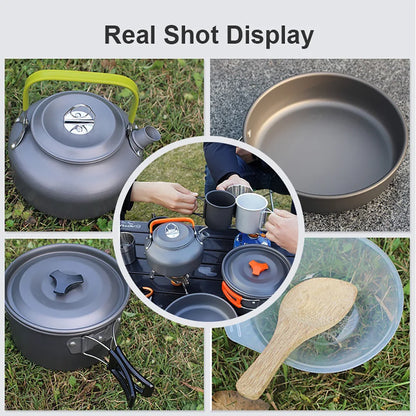 Camping Cookware & Tableware Set – Lightweight Non-Stick Outdoor Cooking Kit for 2–3 People