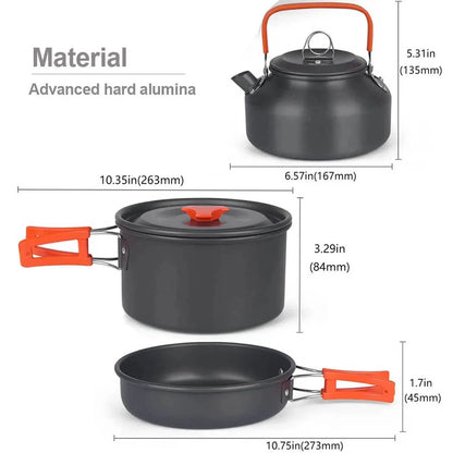 Camping Cookware & Tableware Set – Lightweight Non-Stick Outdoor Cooking Kit for 2–3 People