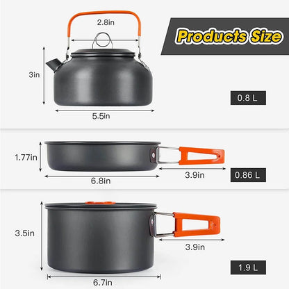 Camping Cookware & Tableware Set – Lightweight Non-Stick Outdoor Cooking Kit for 2–3 People
