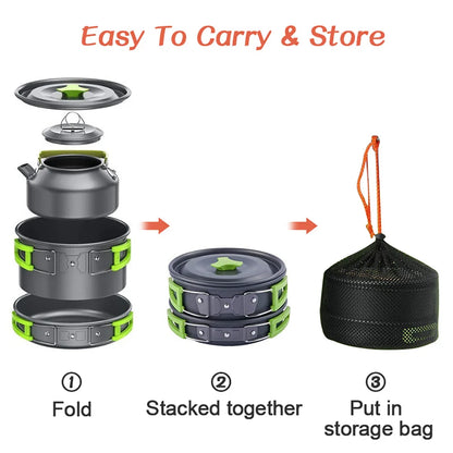 Camping Cookware & Tableware Set – Lightweight Non-Stick Outdoor Cooking Kit for 2–3 People