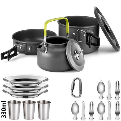 Camping Cookware & Tableware Set – Lightweight Non-Stick Outdoor Cooking Kit for 2–3 People
