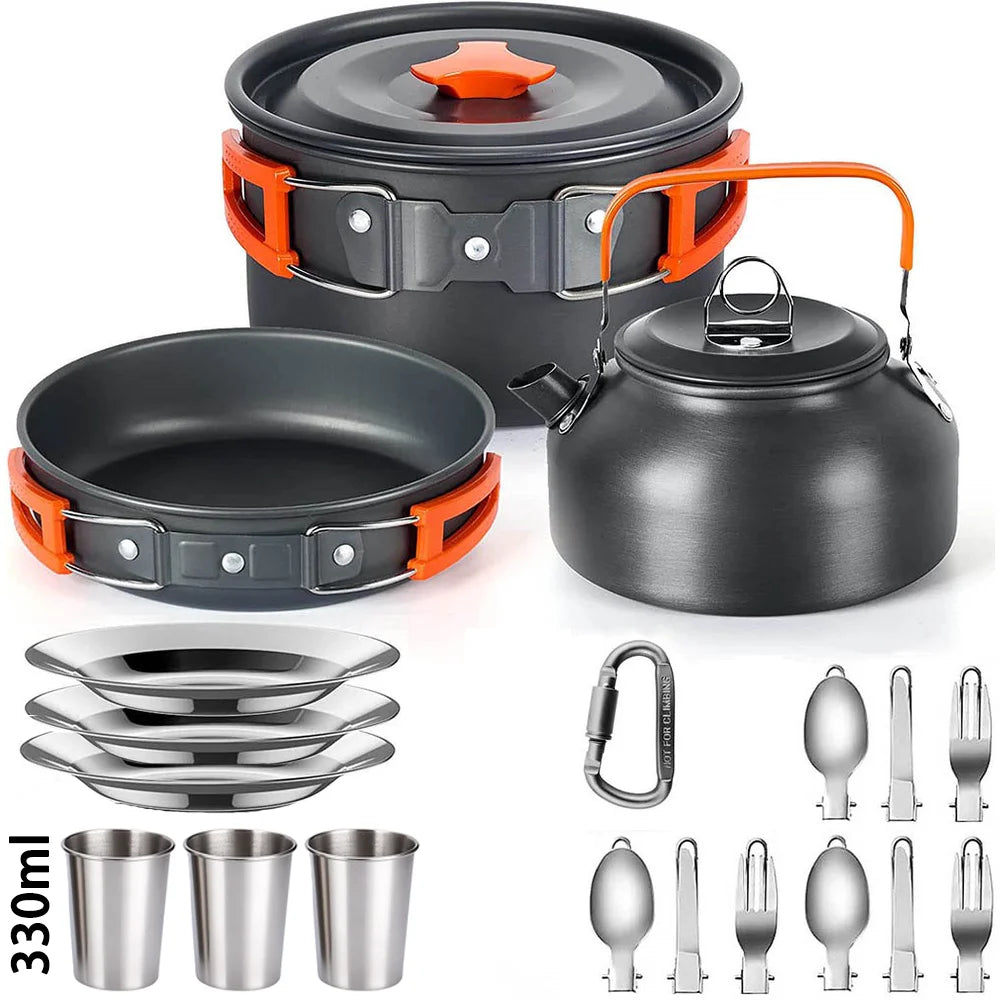 Camping Cookware & Tableware Set – Lightweight Non-Stick Outdoor Cooking Kit for 2–3 People