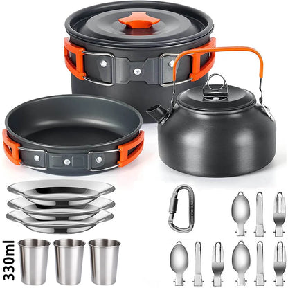 Camping Cookware & Tableware Set – Lightweight Non-Stick Outdoor Cooking Kit for 2–3 People
