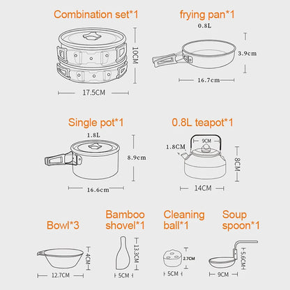 Camping Cookware & Tableware Set – Lightweight Non-Stick Outdoor Cooking Kit for 2–3 People