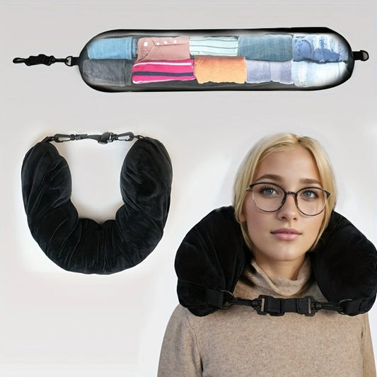 2-in-1 Neck Pillow with Hidden Storage | Refillable & Space-Saving Travel Essential