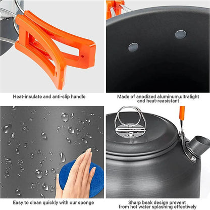 Camping Cookware & Tableware Set – Lightweight Non-Stick Outdoor Cooking Kit for 2–3 People