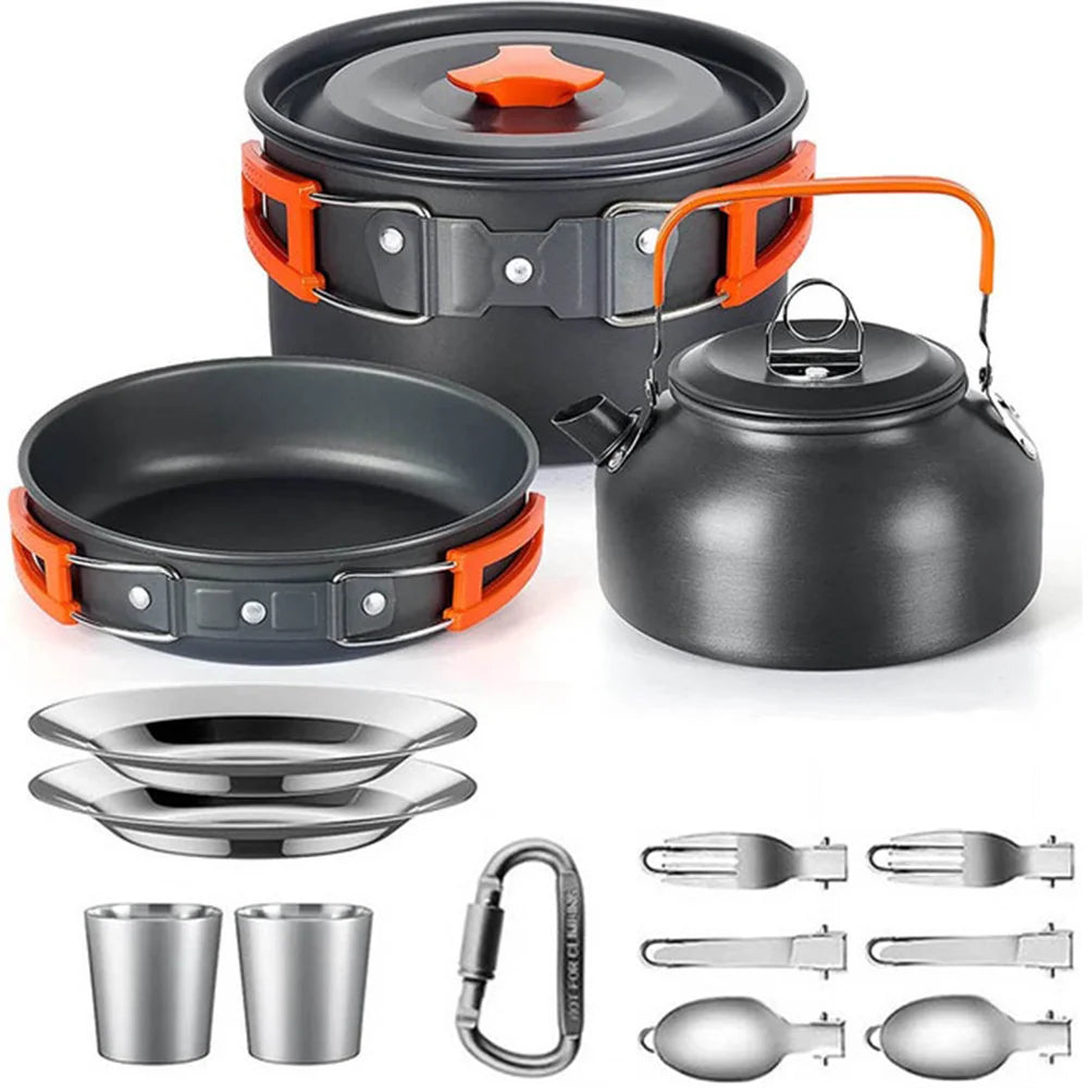 Camping Cookware & Tableware Set – Lightweight Non-Stick Outdoor Cooking Kit for 2–3 People