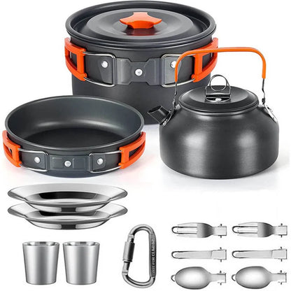 Camping Cookware & Tableware Set – Lightweight Non-Stick Outdoor Cooking Kit for 2–3 People