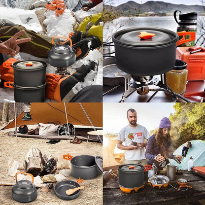 Camping Cookware & Tableware Set – Lightweight Non-Stick Outdoor Cooking Kit for 2–3 People