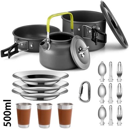 Camping Cookware & Tableware Set – Lightweight Non-Stick Outdoor Cooking Kit for 2–3 People
