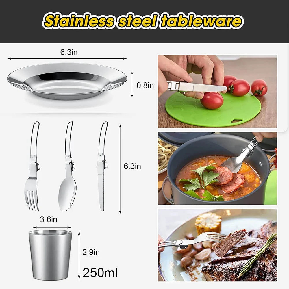 Camping Cookware & Tableware Set – Lightweight Non-Stick Outdoor Cooking Kit for 2–3 People