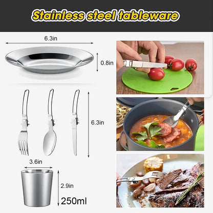 Camping Cookware & Tableware Set – Lightweight Non-Stick Outdoor Cooking Kit for 2–3 People