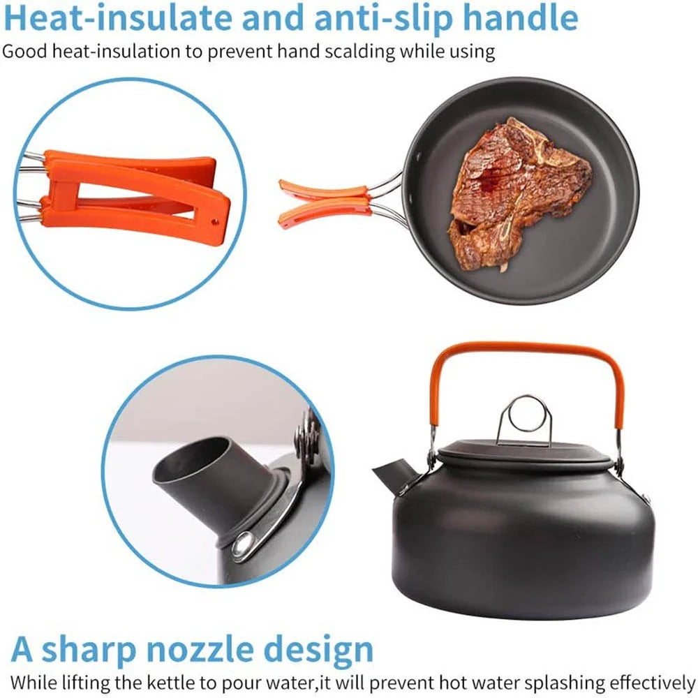Camping Cookware & Tableware Set – Lightweight Non-Stick Outdoor Cooking Kit for 2–3 People