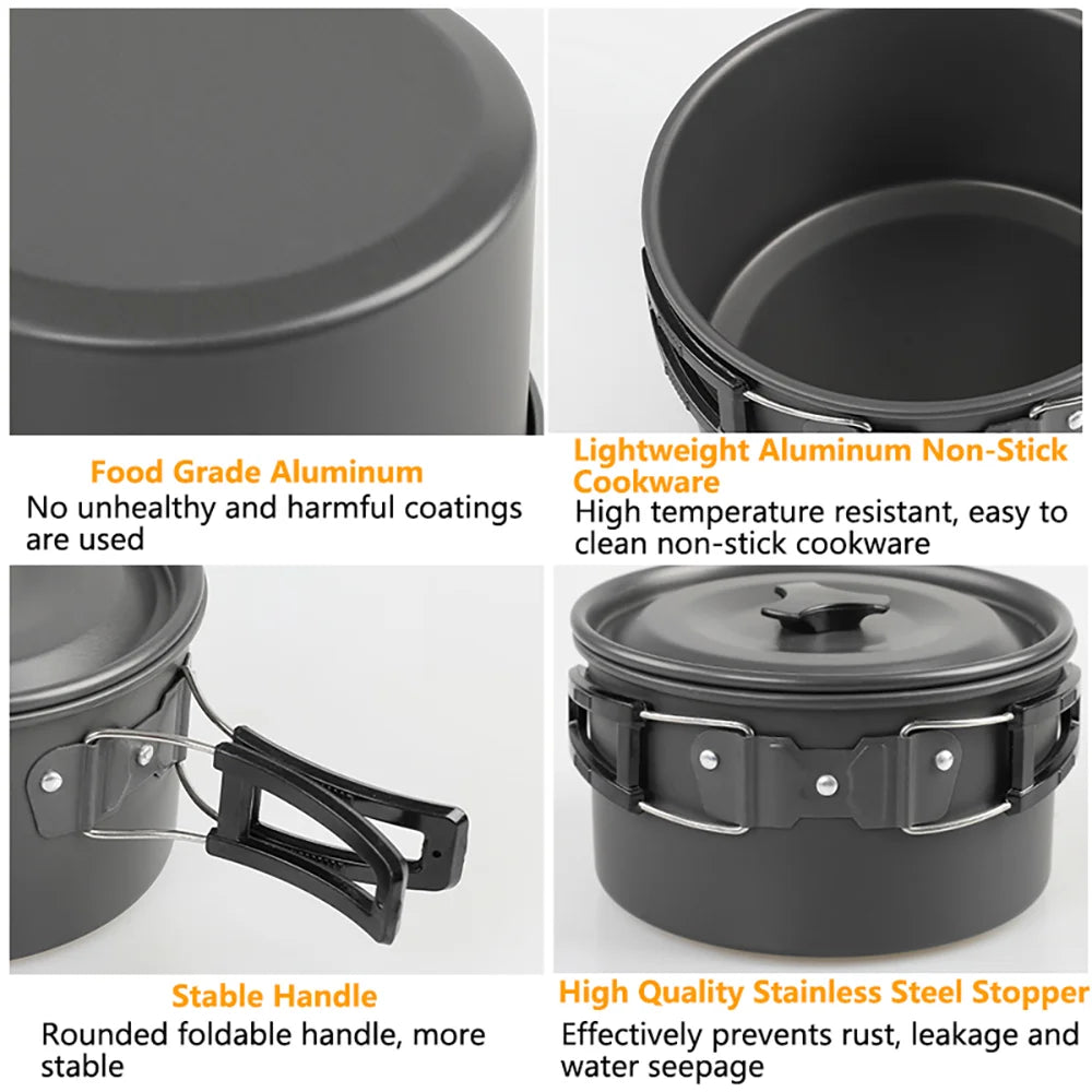 Camping Cookware & Tableware Set – Lightweight Non-Stick Outdoor Cooking Kit for 2–3 People