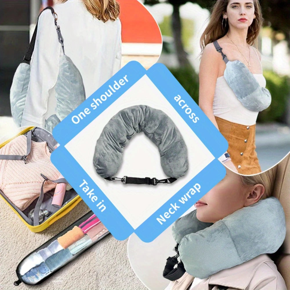 2-in-1 Neck Pillow with Hidden Storage | Refillable & Space-Saving Travel Essential