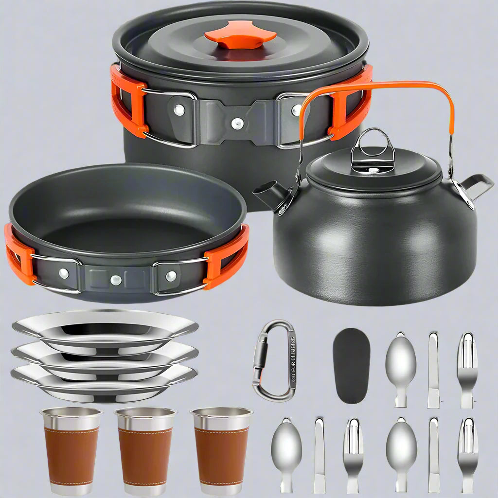 Camping Cookware & Tableware Set – Lightweight Non-Stick Outdoor Cooking Kit for 2–3 People