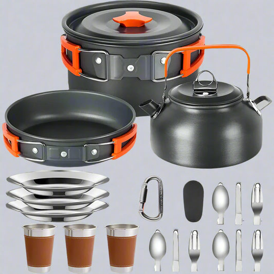Camping Cookware & Tableware Set – Lightweight Non-Stick Outdoor Cooking Kit for 2–3 People