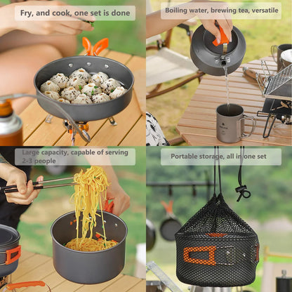 Camping Cookware & Tableware Set – Lightweight Non-Stick Outdoor Cooking Kit for 2–3 People